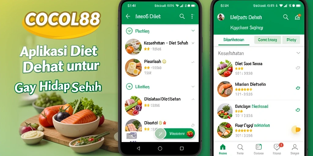 Antarmuka aplikasi COCOL88 dengan fitur Diet Sehat yang menarik.
