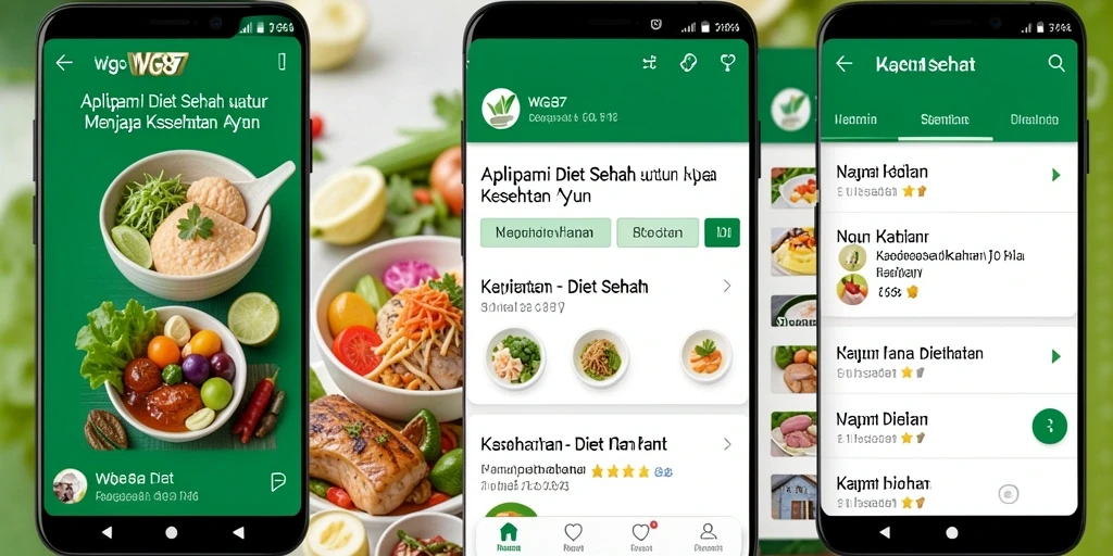 Antarmuka pengguna aplikasi Diet Sehat WG87 yang menarik dan informatif.